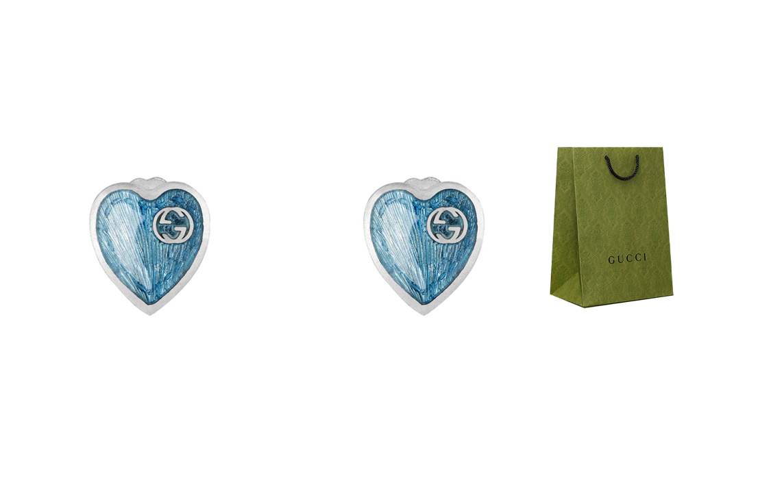 (Women) GUCCI Interlocking Double G Heart 925 Silver Earrings Blue 645547-J8410-8183 圖 5