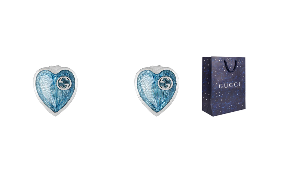 (Women) GUCCI Interlocking Double G Heart 925 Silver Earrings Blue 645547-J8410-8183 圖 6