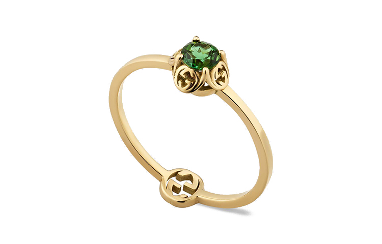 (Women) GUCCI Interlocking Double G Tourmaline 18k Gold Ring for Women 662428-J85H0-8268 圖 3