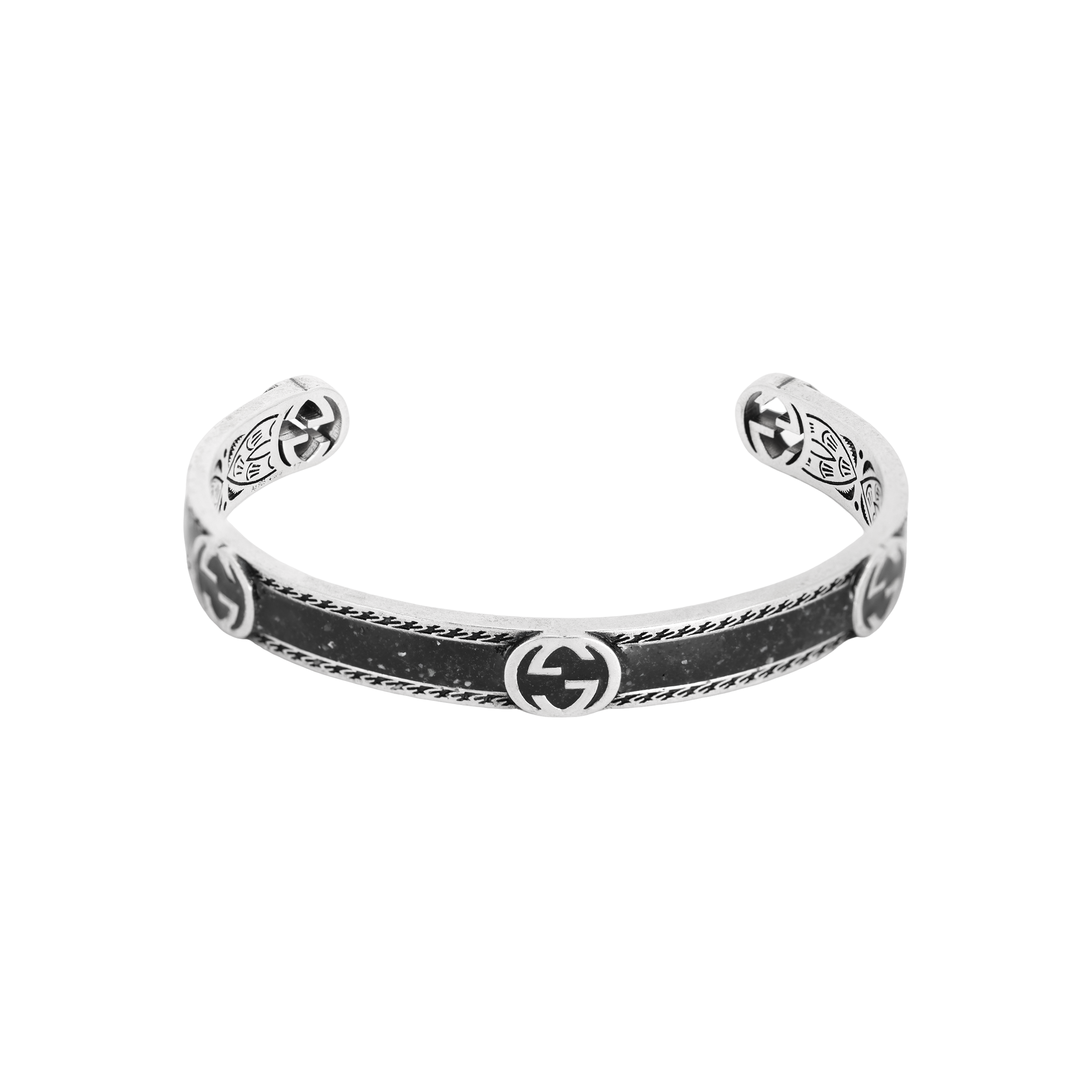 (Women) GUCCI Interlocking G 925 Silver Bracelet  Black 645570-J8410-1064