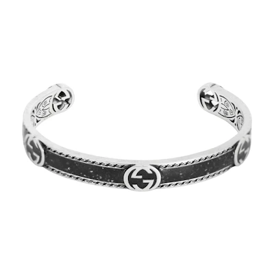(Women) GUCCI Interlocking G 925 Silver Bracelet Black 645570-J8410-1064