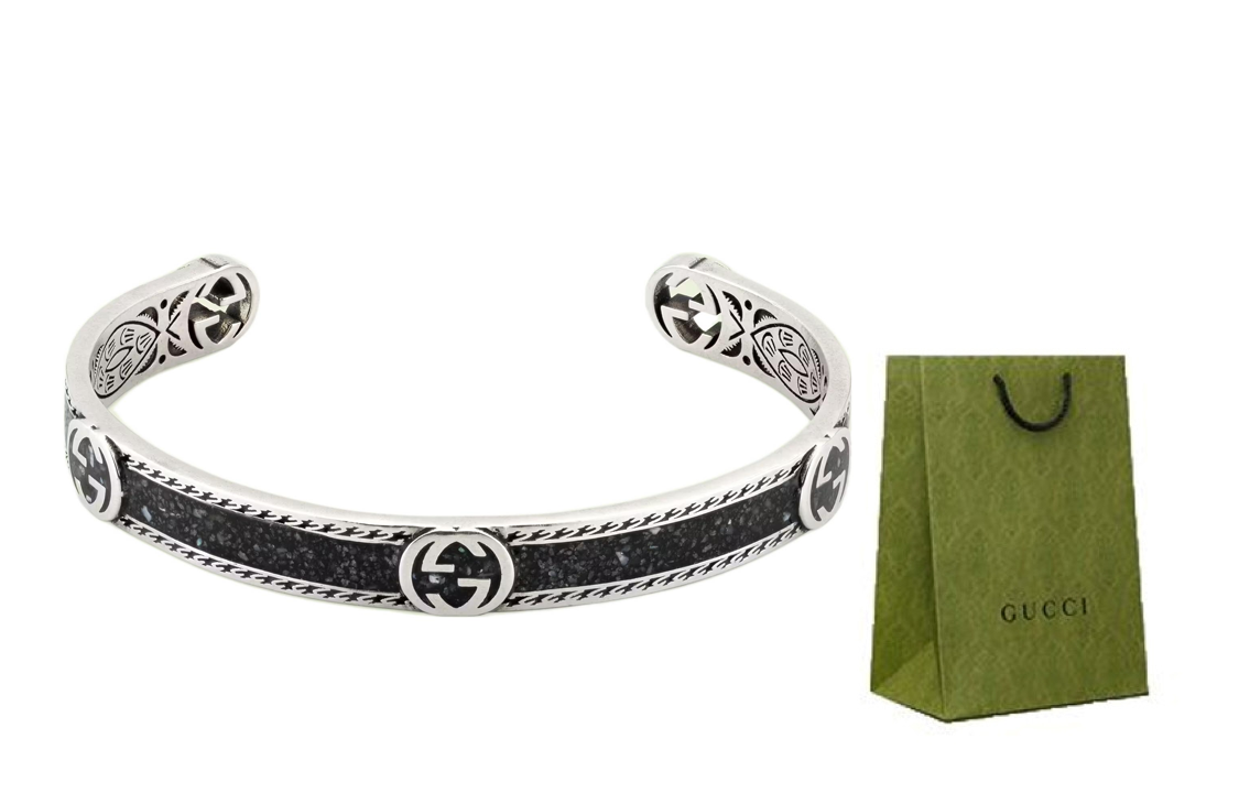 Sizing (W) 古驰Interlocking G 925纯银手链 黑色 645570-J8410-1064