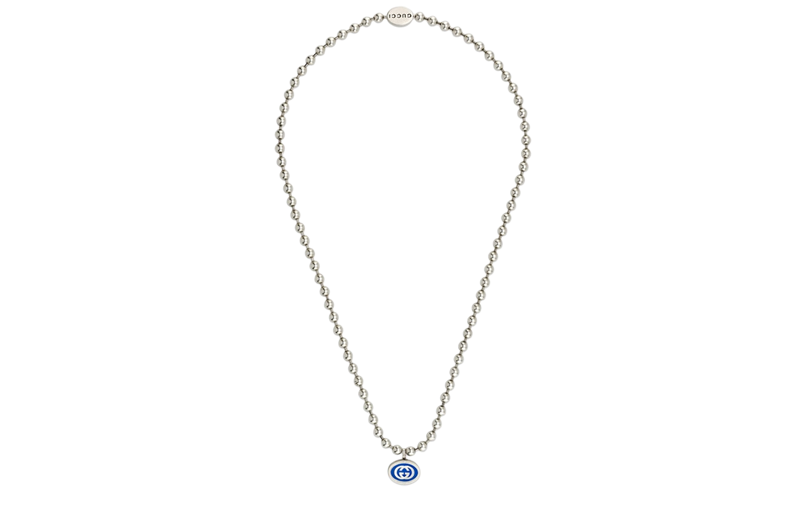 (Women) GUCCI Interlocking G Blue Sphere Chain Necklace 925 Silver for Women. 753438-J8410-8136