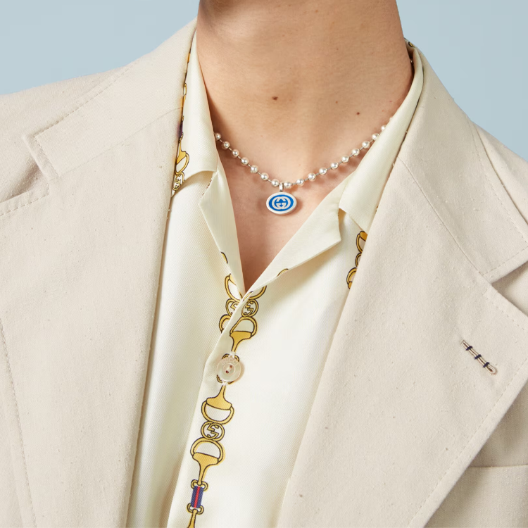 Shop (W) 구찌 인터로킹 G 블루 스피어 체인 목걸이 925 실버 여성용. 753438-J8410-8136