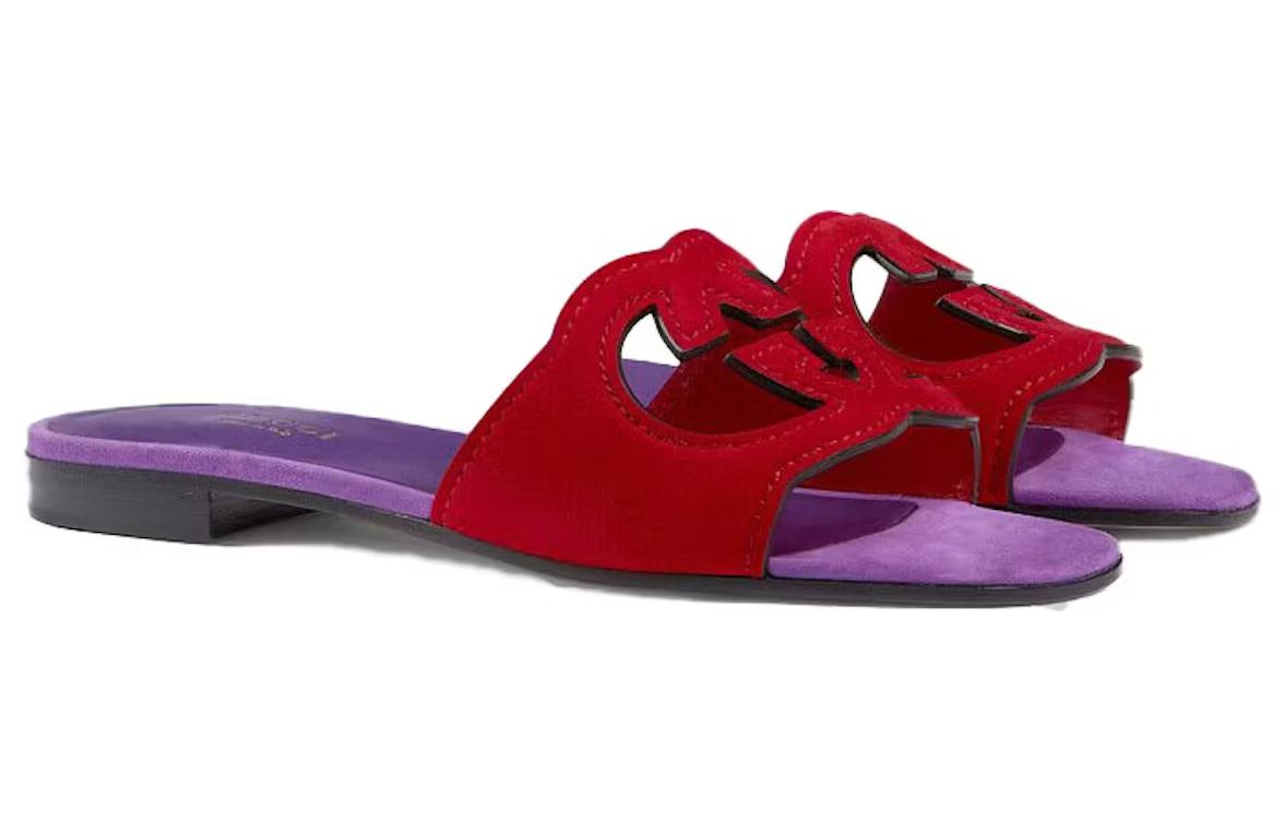 Lookbook GUCCI古驰 绒面 鏤空 時尚涼拖 女款 紫紅色