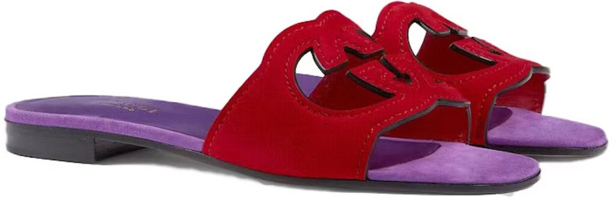 GUCCI古驰 绒面 鏤空 時尚涼拖 女款 紫紅色 Lookbook GUCCI古驰 绒面 鏤空 時尚涼拖 女款 紫紅色