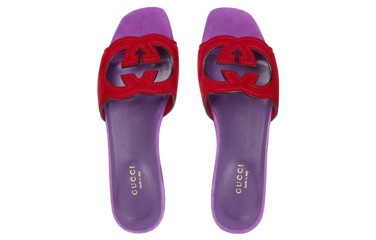 Shop GUCCI古驰 绒面 鏤空 時尚涼拖 女款 紫紅色