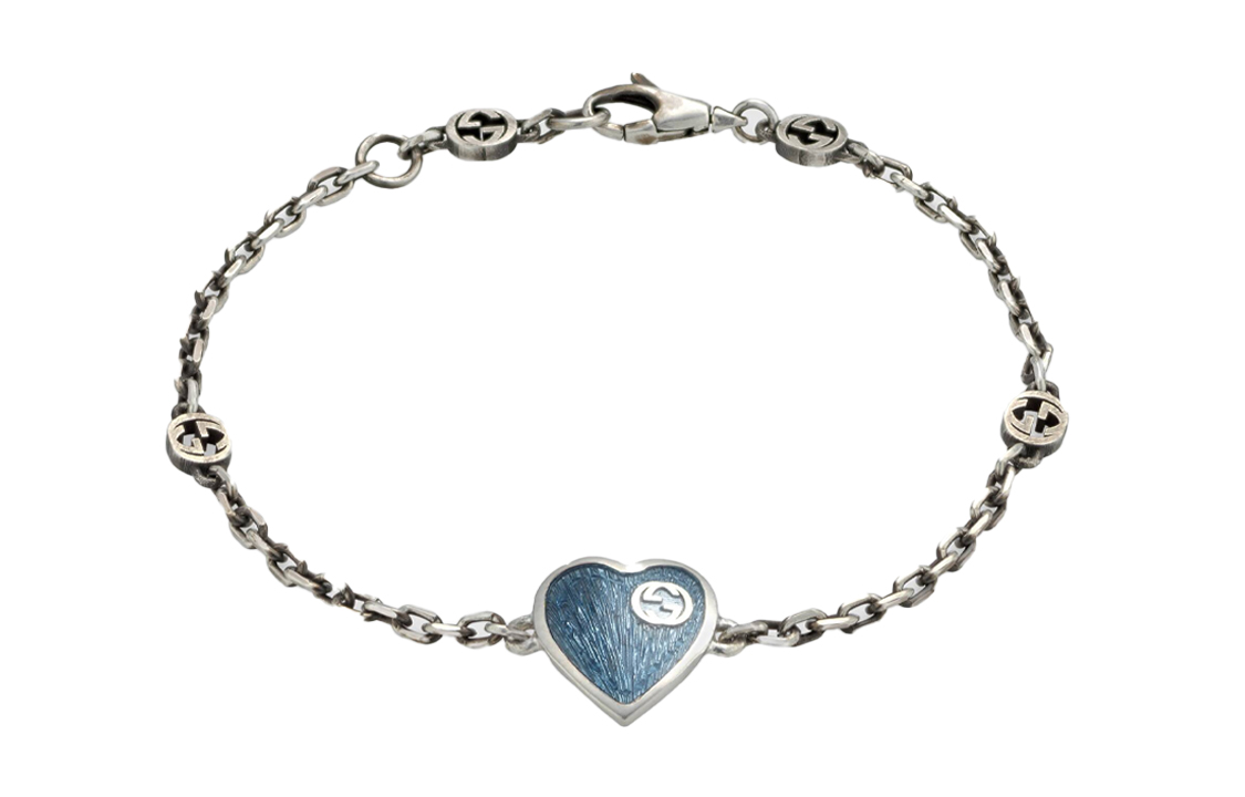 (Women) GUCCI Interlocking G Enamel Bracelet Light Blue Silver 645546-J89B4-8490