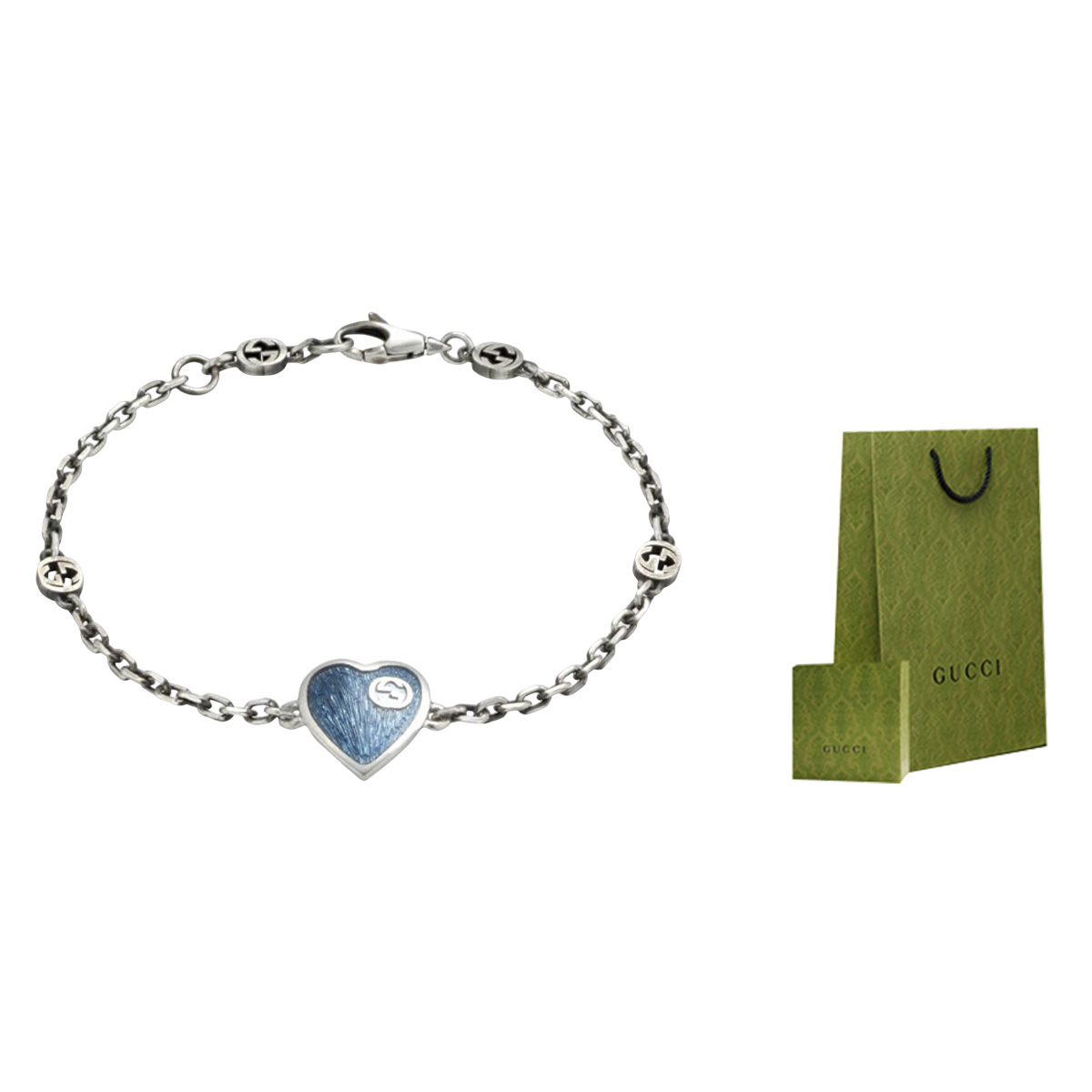 Purchase (W) 古驰双G标志珐琅手链 浅蓝银色 645546-J89B4-8490