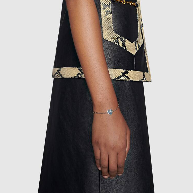 Details for (W) 古驰双G标志珐琅手链 浅蓝银色 645546-J89B4-8490