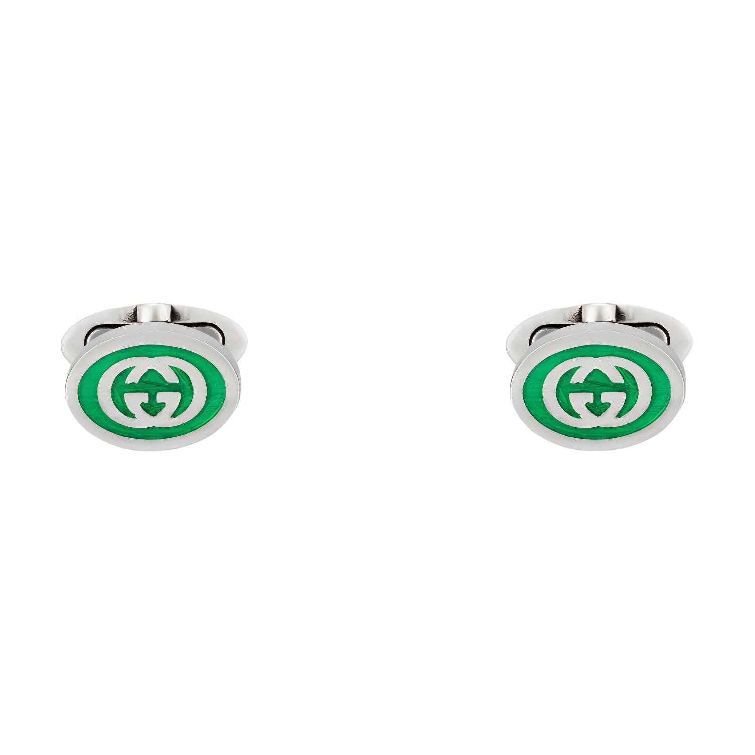 (Women) GUCCI Interlocking G Enamel Green Cufflinks . 681283-J8410-8414