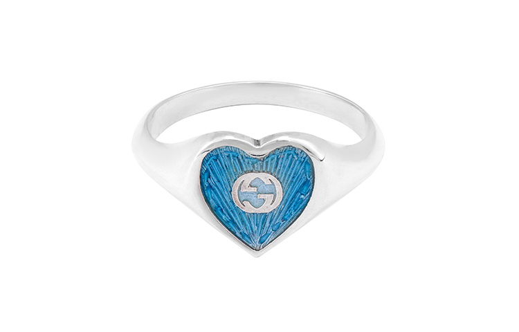 (Women) GUCCI Interlocking G Enamel Heart 925 Silver Ring for Women - Blue. 645544-J8410-8183 圖 2