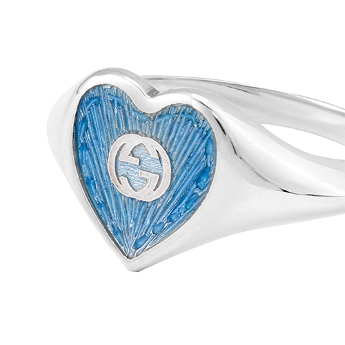 (Women) GUCCI Interlocking G Enamel Heart 925 Silver Ring for Women - Blue. 645544-J8410-8183 圖 4