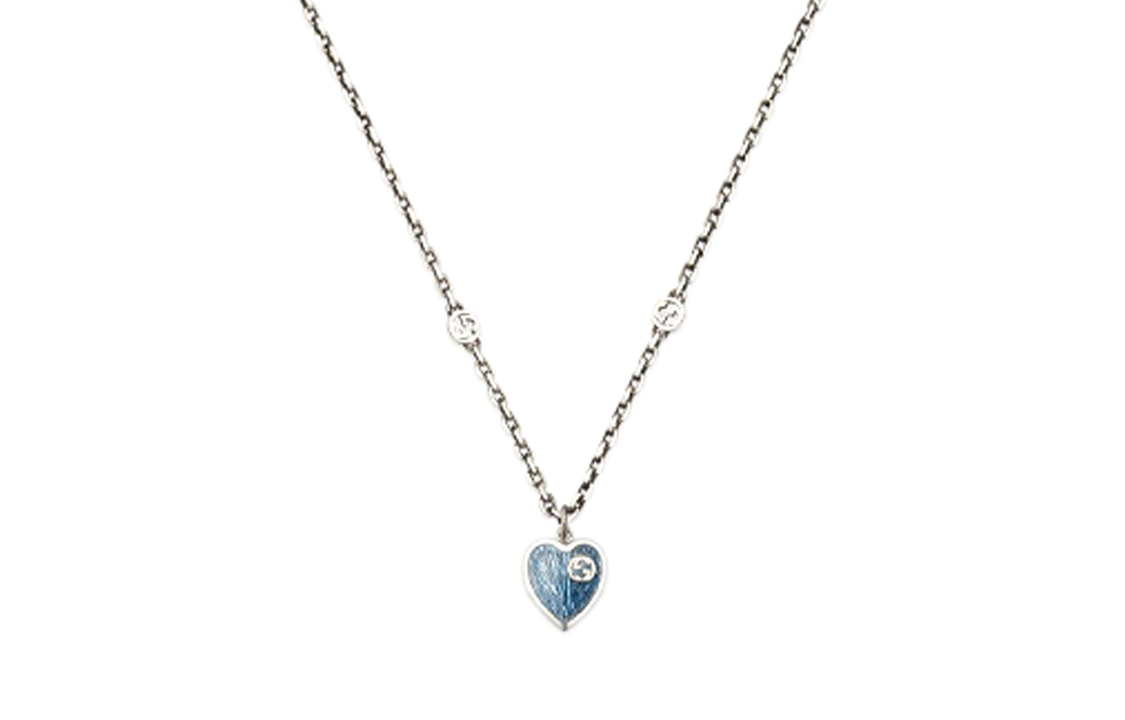 (Women) GUCCI Interlocking G Enamel Heart Necklace 925 Sterling Silver Blue 645545-J89B4-8490 圖 2