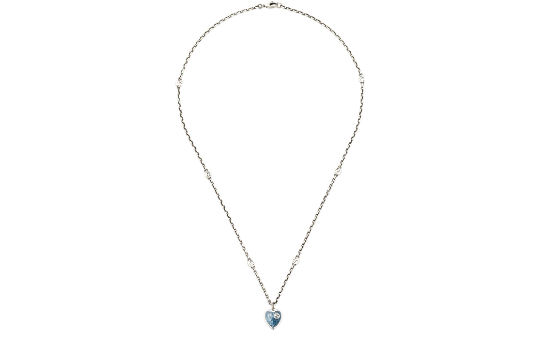(Women) GUCCI Interlocking G Enamel Heart Necklace 925 Sterling Silver Blue 645545-J89B4-8490 圖 3