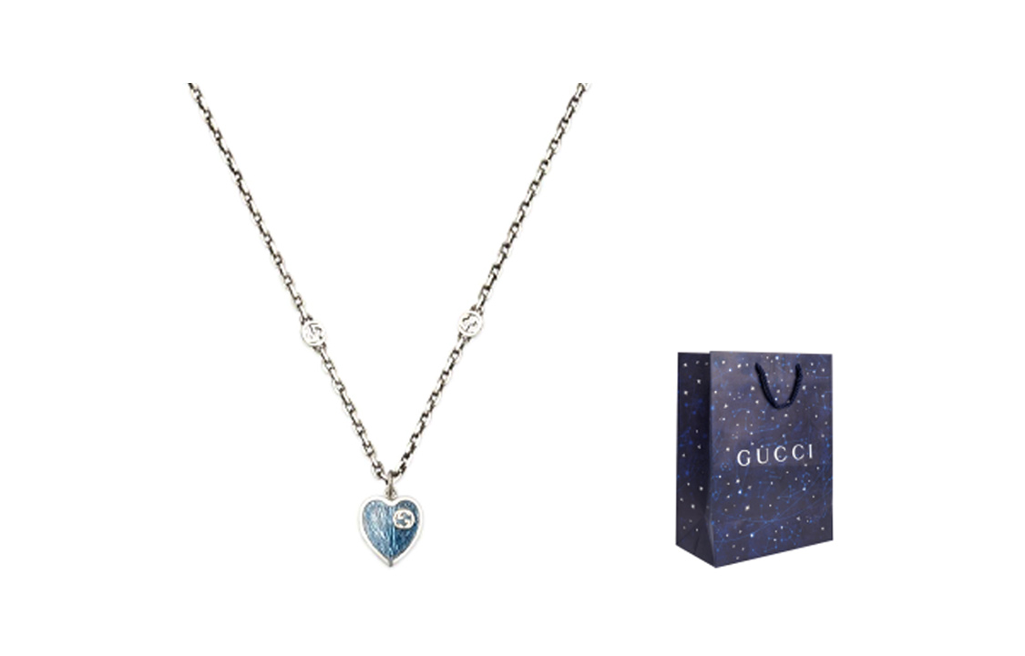 (Women) GUCCI Interlocking G Enamel Heart Necklace 925 Sterling Silver Blue 645545-J89B4-8490 圖 6