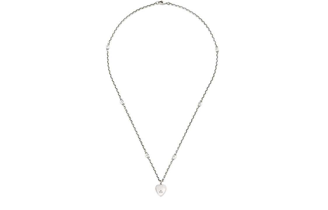 (Women) GUCCI Interlocking G Enamel Heart Necklace 925 Sterling Silver Blue 645545-J89B4-8490 圖 7