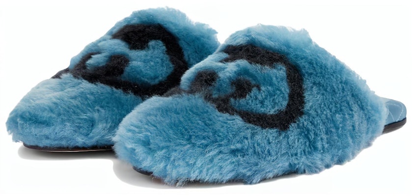 (Women) Gucci Interlocking G Faux-Fur Slippers Blue Black 719847-AAAUL-8439 Lookbook (Women) Gucci Interlocking G Faux-Fur Slippers Blue Black 719847-AAAUL-8439