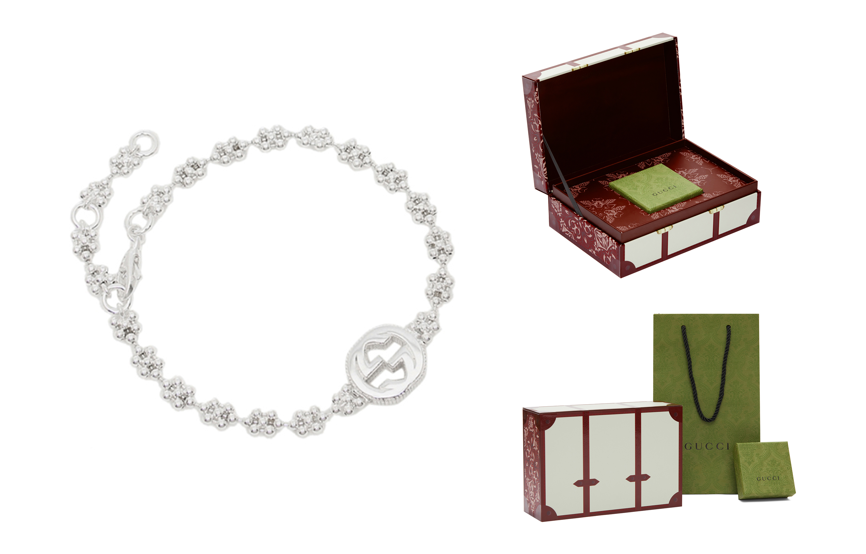 (Women) GUCCI Interlocking G Gift Box Sterling Silver Bracelet - Silver 481687-J8400-8106