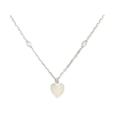 (Women) GUCCI Interlocking G Heart Mother-of-Pearl Enamel Sterling Silver Necklace Women. 645545J84101184
