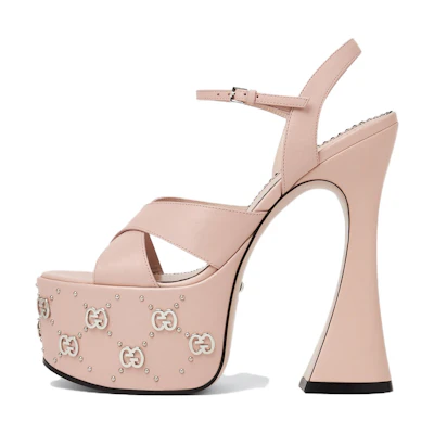 (W) Gucci Interlocking G Leather Platform Sandals Pink