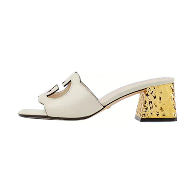 (W) Gucci Interlocking G Leather Sandals White Golden