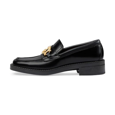 (W) Gucci Interlocking G Loafers Black Leather
