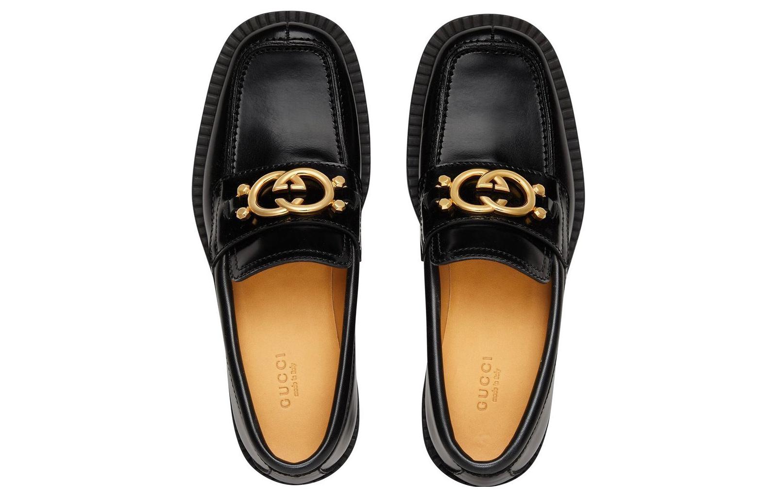 Shop (W) Mocassini Gucci Interlocking G in Pelle Nera 701791-10R60-1000
