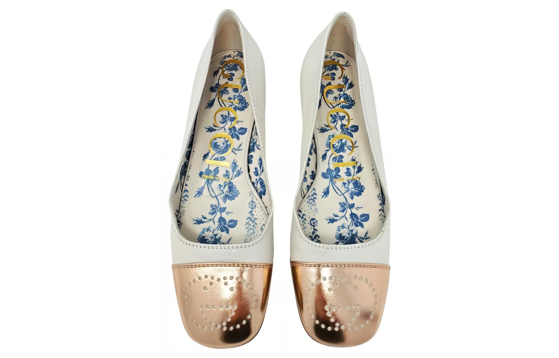 (W) Gucci Interlocking G Logo Leather Ballet Flats 'White Gold' 圖 3