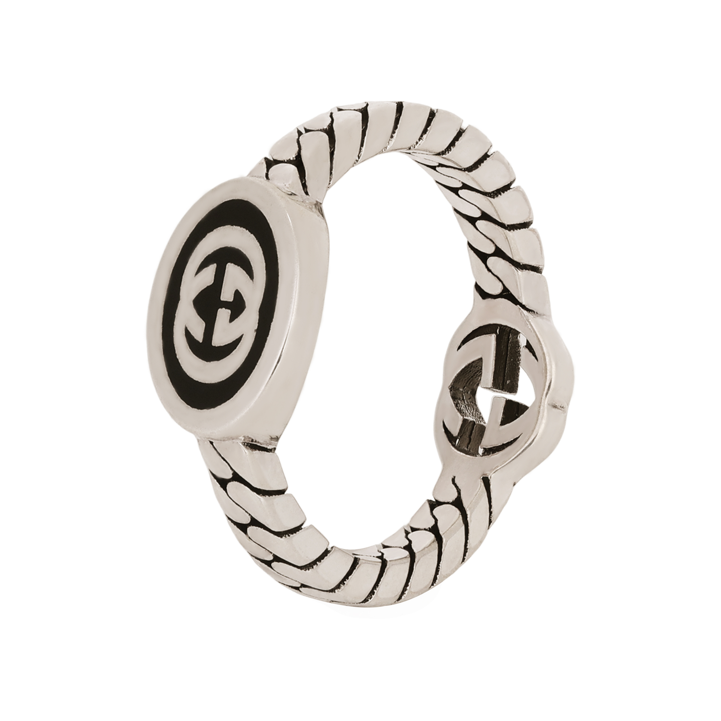 (Women) GUCCI Interlocking G Logo Slim 925 Silver Ring for Women. 678654-J8410-8191
