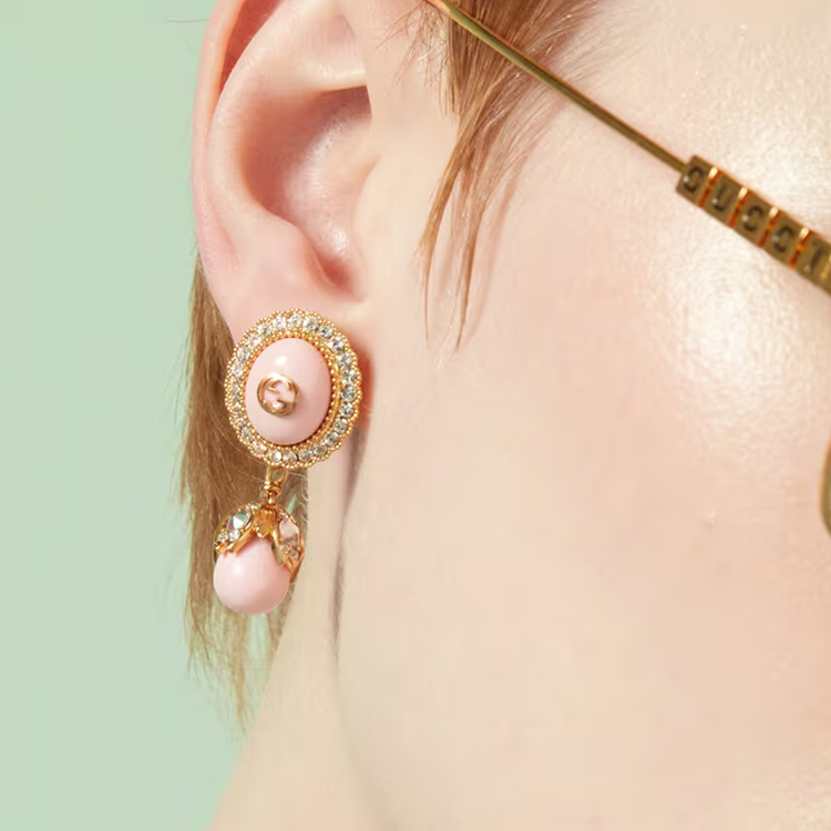 (Women) GUCCI Interlocking G Resin Earrings for Women - Pink. 753944-I9875-8522 圖 4