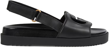 (Women) Gucci Interlocking G Sandals Black Leather 738687-US000-1000 (Women) Gucci Interlocking G Sandals Black Leather 738687-US000-1000