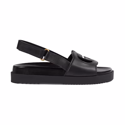 (W) Gucci Interlocking G Sandals Black Leather