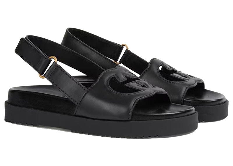 Order (W) Sandal Kulit Hitam Gucci Interlocking G 738687-US000-1000