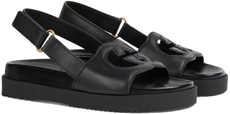 (Women) Gucci Interlocking G Sandals Black Leather 738687-US000-1000 Order (Women) Gucci Interlocking G Sandals Black Leather 738687-US000-1000