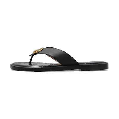 (W) Gucci Interlocking G thong sandal 'Black Leather'