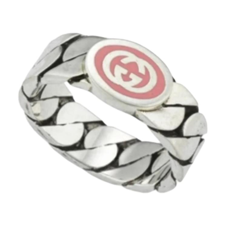 Order (W) GUCCI 女士 925银珐琅双G标志戒指 - 银色 701612-J8410-5620