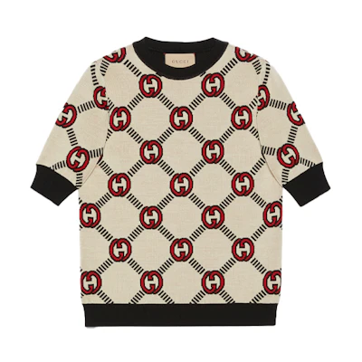 (Women) Gucci Interlocking GG Wool Half-Sleeve Sweater Khaki FW21 678310-XKB7T-9194
