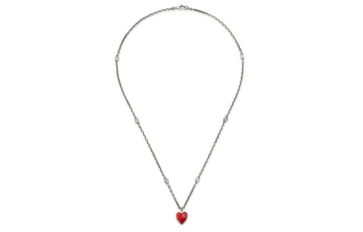 (Women) GUCCI Interlocking Heart 925 Silver Necklace for Women - Red YBB645545001 圖 2