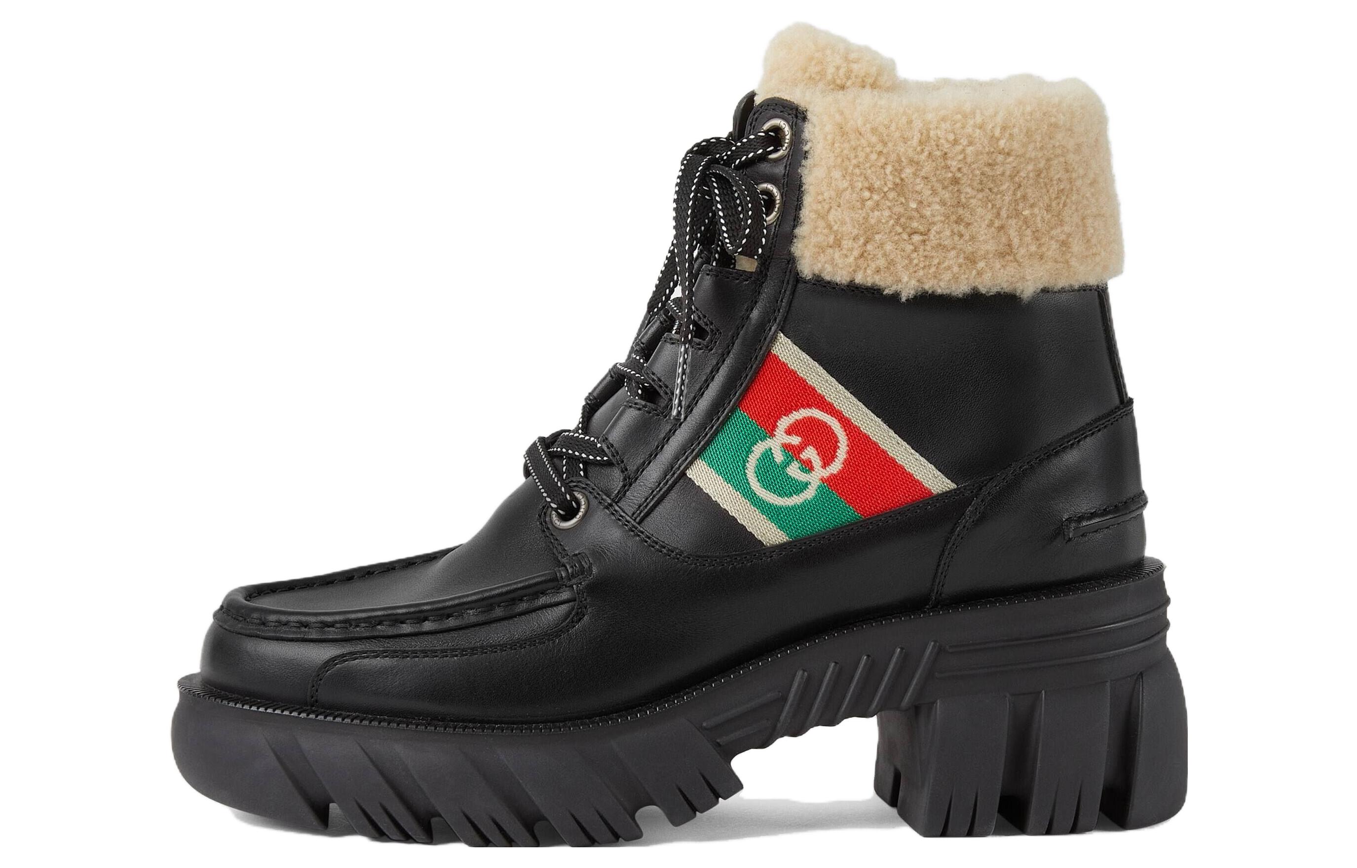 (Women) Gucci Interlocking Leather Lace-Up Boots 'Black' 670406-DTNH0-1185