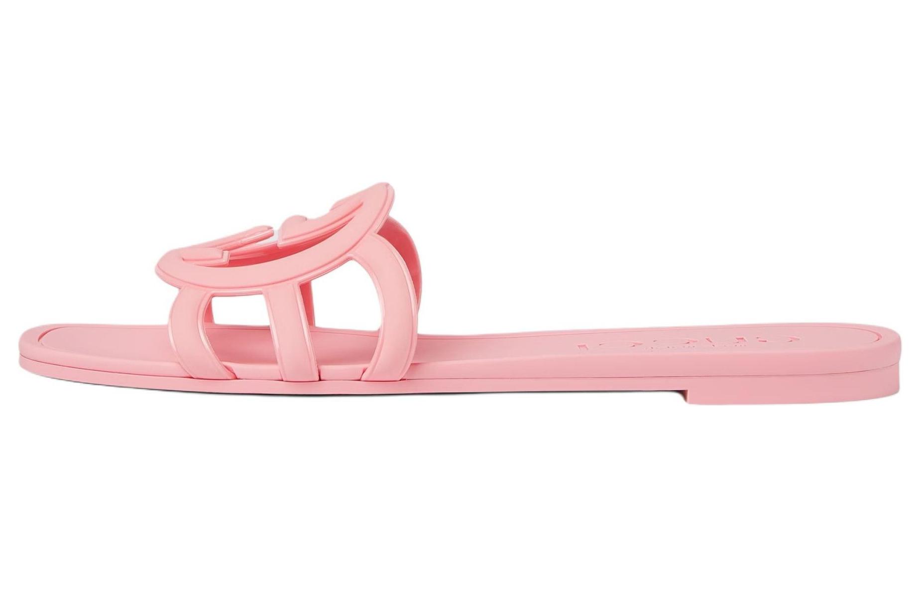 (Women) GUCCI Interlocking Lido Pink Slides Comfort Casual Rubber Sole 780307 J8700 5815