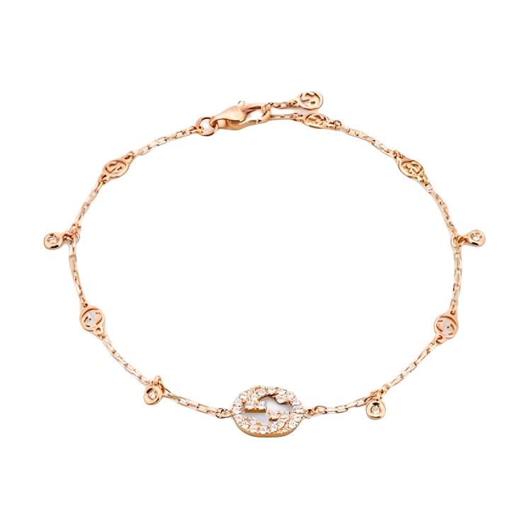 (Women) GUCCI Interlocking Logo 18K Rose Gold Diamond Bracelet for Women - Rose Gold. 729403J85405702