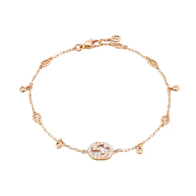 (Women) GUCCI Interlocking Logo 18K Rose Gold Diamond Bracelet for Women - Rose Gold. 729403J85405702