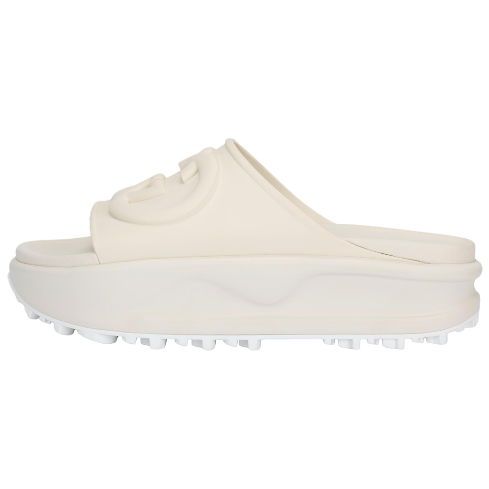 (Women) GUCCI Interlocking Logo Platform Slide Sandals Off-White Rubber 692845 JF000 9110