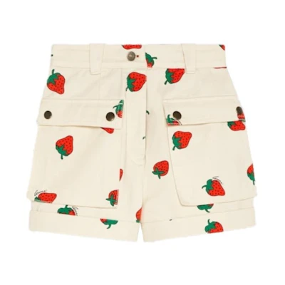 (Women) Gucci Ivory Strawberry Print Cotton Twill Shorts FW23 753327-XDCNK-9118