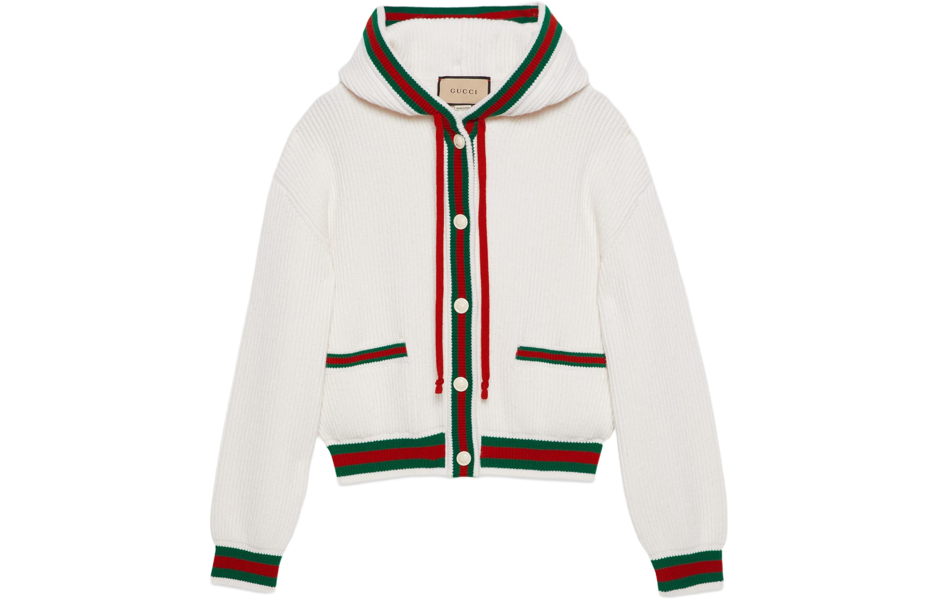 (Women) Gucci Ivory Striped Hooded Knit Cardigan FW23 764690-XKDQV-9146