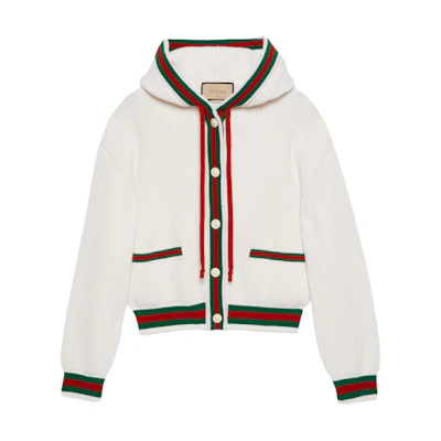 (Women) Gucci Ivory Striped Hooded Knit Cardigan FW23 764690-XKDQV-9146
