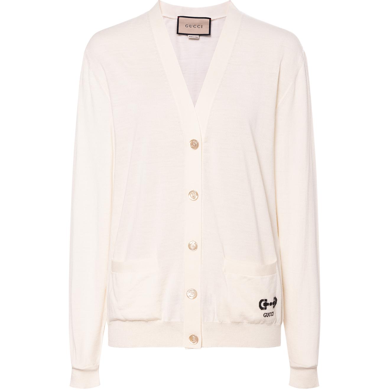 (Women) Gucci Ivory V-Neck Button-Up Knit Cardigan 731059-XKCZ3-9791