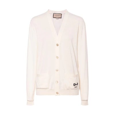 (Women) Gucci Ivory V-Neck Button-Up Knit Cardigan 731059-XKCZ3-9791