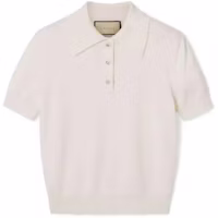 (Women) Gucci Ivory White Button-Up Short Sleeve Polo Shirt 782119-XKDZX-9200 (Women) Gucci Ivory White Button-Up Short Sleeve Polo Shirt 782119-XKDZX-9200